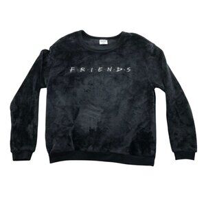 Friends Women's Velour Sweatshirt Large Black Plush Cozy Fleece Lounge